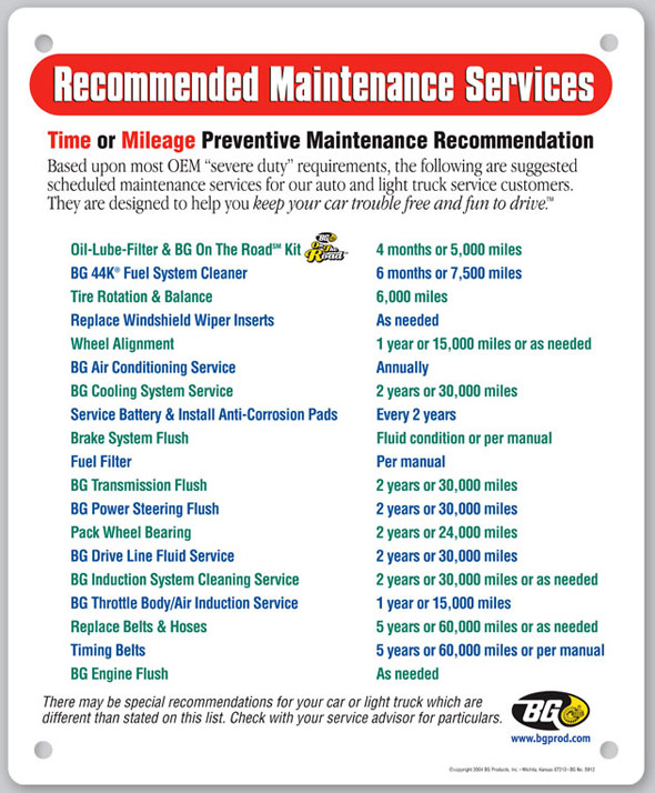 Recommended Maintenance Service